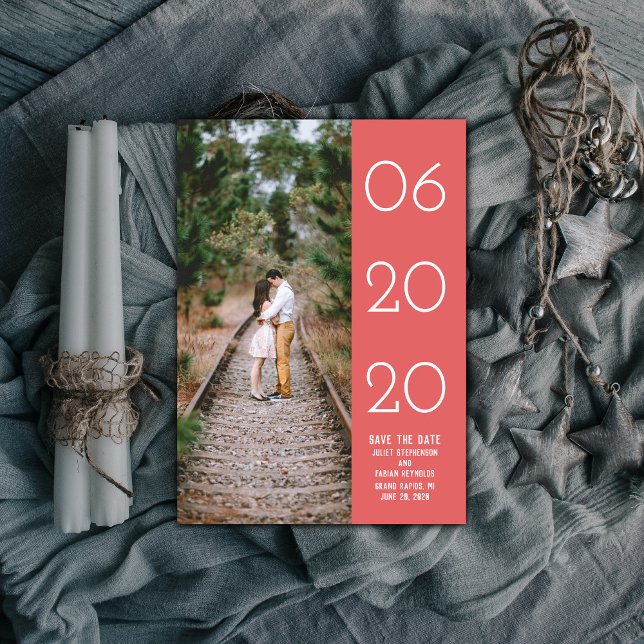 Elegant Side Swept Photo Save the Date | Red (Red Elegant Side Swept Photo Save the Date)