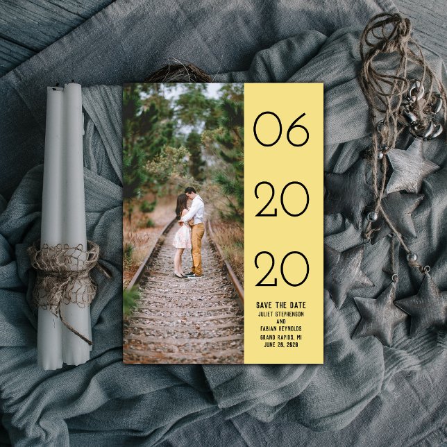 Elegant Side Swept Photo Save the Date | Yellow (Yellow Elegant Side Swept Photo Save the Date)