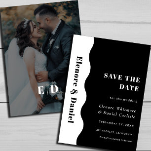 Elegant Side Wave Black and White Photo Wedding Save The Date