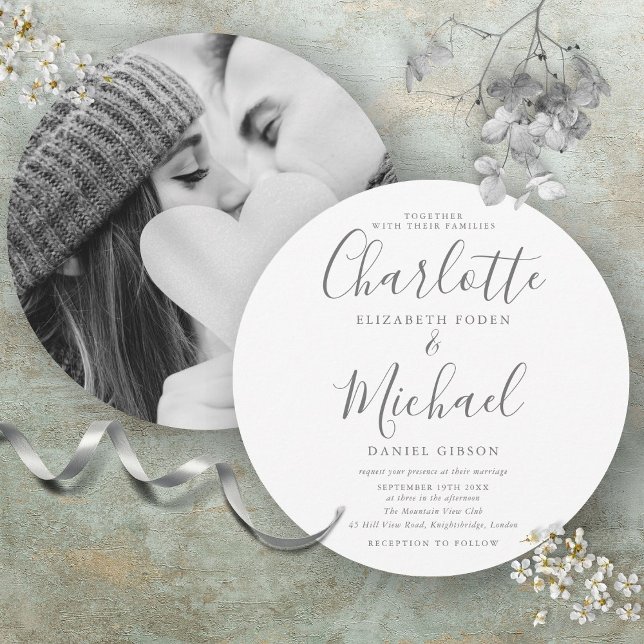 Elegant Signature Circular Photo Wedding Invitation (Elegant Signature Circular Photo Wedding Invitation)