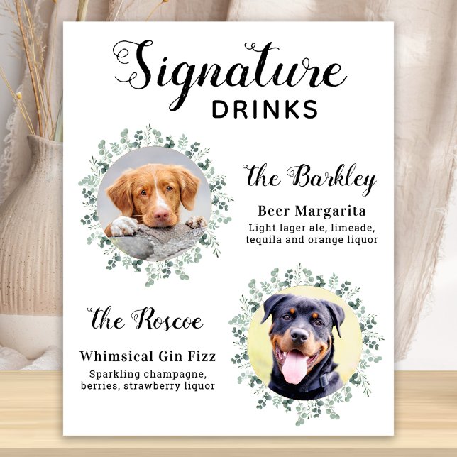 Elegant Signature Drinks Pet Wedding Dog 2 Photo Poster (Creator Uploaded)