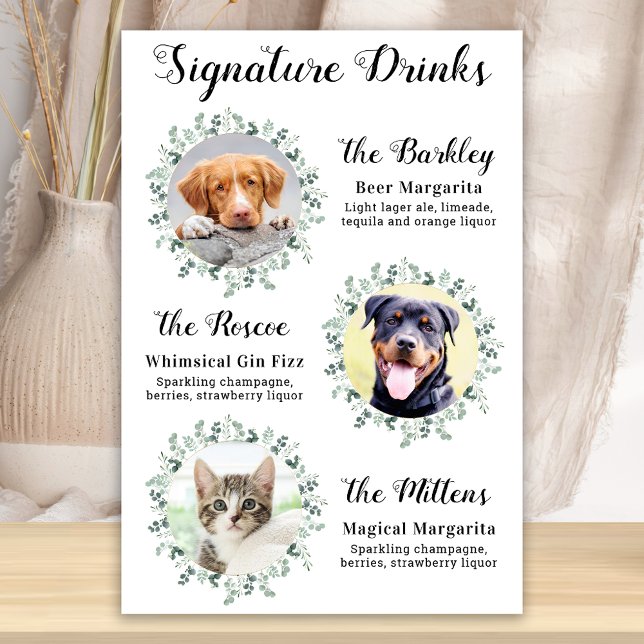 Elegant Signature Drinks Pet Wedding Dog 3 Photo Poster (Creator Uploaded)