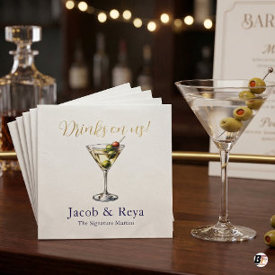 Elegant Signature Martini "Drinks on Us" Wedding C Napkin