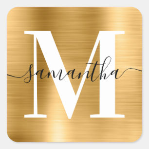 Elegant Signature Modern Monogram Gold Foil Square Sticker