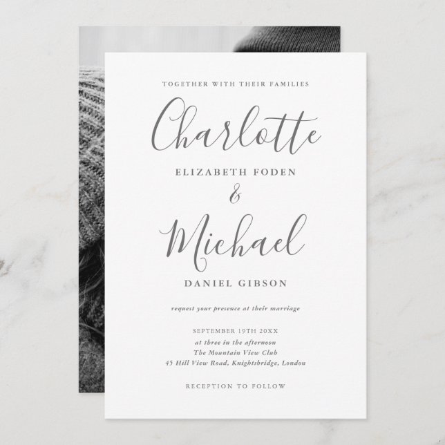 Elegant Signature Photo Wedding Invitation (Front/Back)