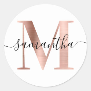Elegant Signature Rose Gold Foil M Monogram Classic Round Sticker