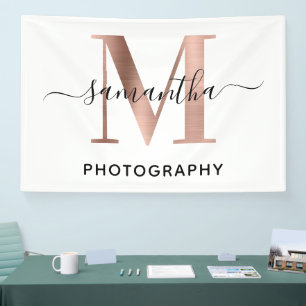 Elegant Signature Rose Gold M Monogram Logo Banner