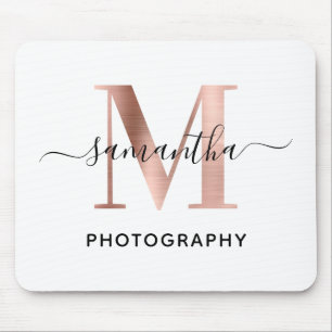 Elegant Signature Rose Gold M Monogram Logo Mouse Pad