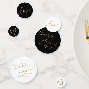 Elegant Signature Script Black And Gold Wedding Confetti