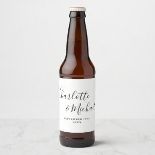 Elegant Signature Script Black And White Wedding Beer Bottle Label