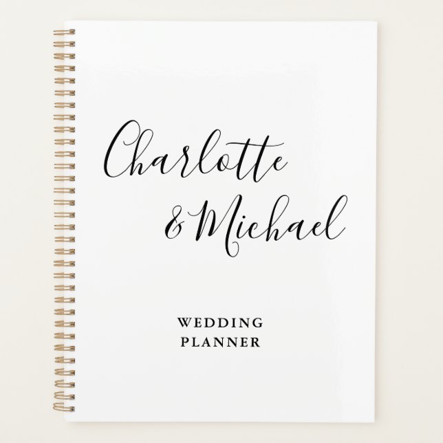 Elegant Signature Script Black And White Wedding Planner (Front)