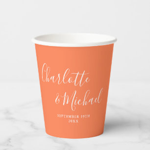 Elegant Signature Script Coral Wedding Paper Cups
