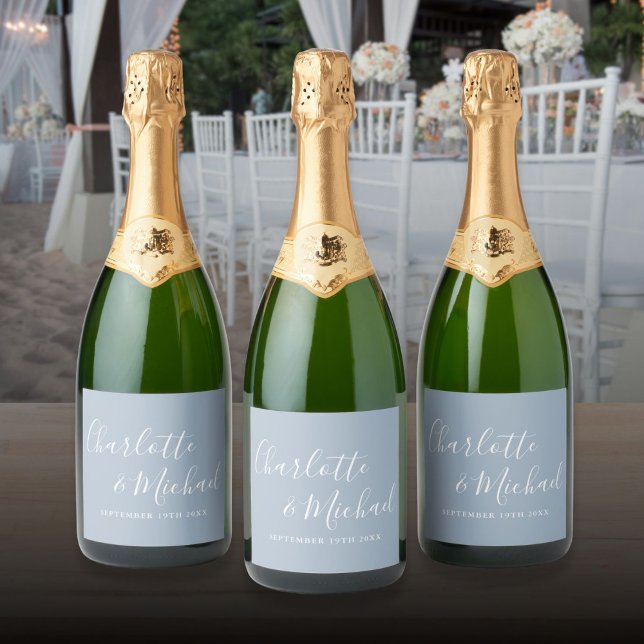 Elegant Signature Script Dusty Blue Wedding Sparkling Wine Label (Elegant Signature Script Dusty Blue Wedding Sparkling Wine Label)