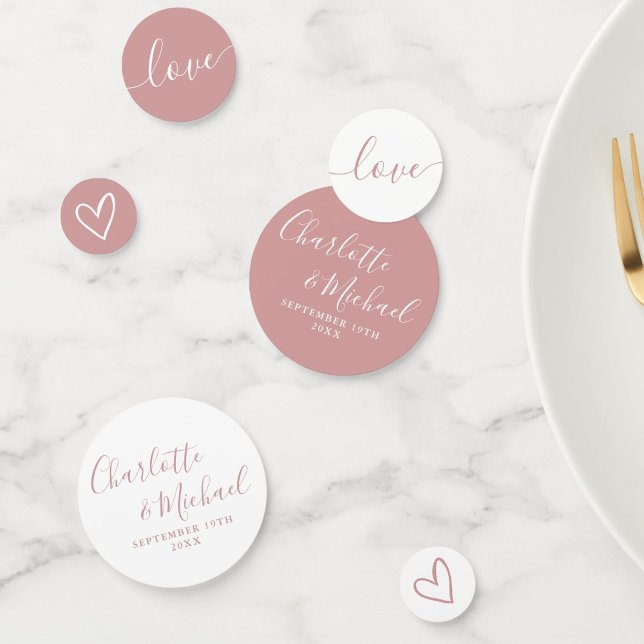 Elegant Signature Script Dusty Rose Wedding Confetti (Elegant Signature Script Dusty Rose Wedding Confetti)