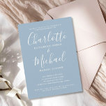 Elegant Signature Script Engagement Party Invitation<br><div class="desc">Featuring signature style names,  this elegant,  modern simple engagement party invitation can be personalised with your information in chic white lettering on a dusty blue background. Designed by Thisisnotme©</div>