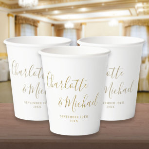 Elegant Signature Script Gold Wedding Paper Cups