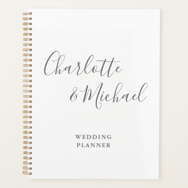 Elegant Signature Script Gray And White Wedding Planner (Front)
