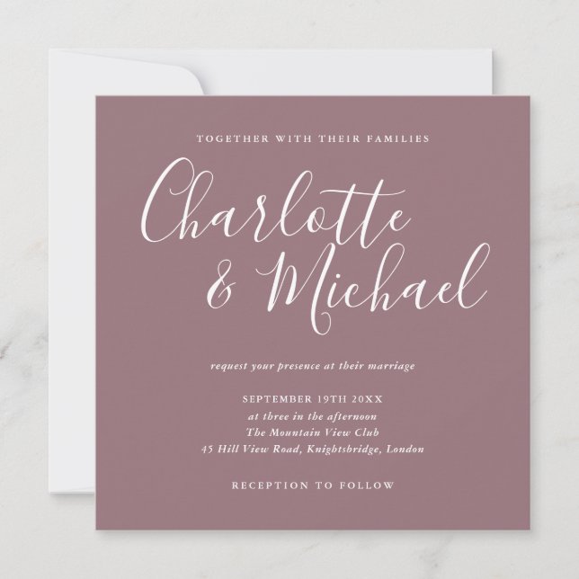 Elegant Signature Script Mauve Wedding Invitation (Front)