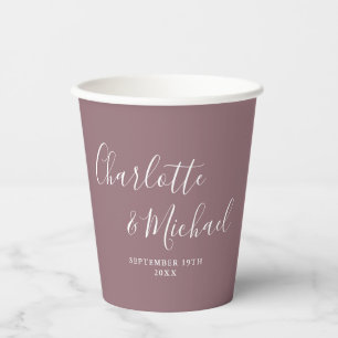 Elegant Signature Script Mauve Wedding Paper Cups