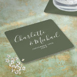 Elegant Signature Script Olive Green Wedding<br><div class="desc">Elegant signature olive green wedding coasters personalised with signature style names and your special wedding date. Designed by Thisisnotme©</div>