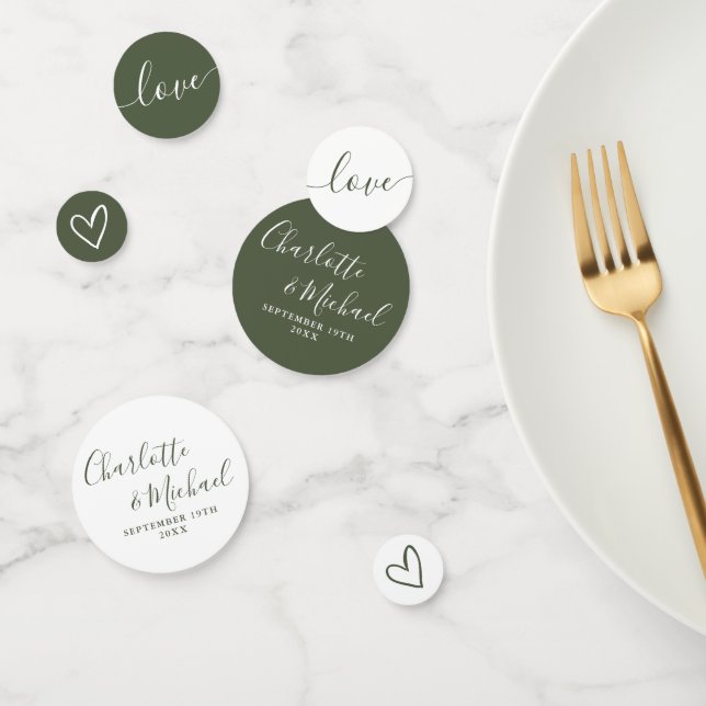 Elegant Signature Script Olive Green Wedding Confetti (Group)