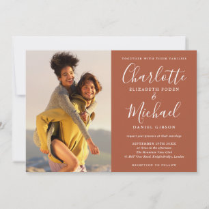 Elegant Signature Script Photo Terracotta Wedding Invitation