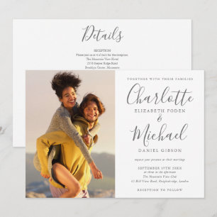 Elegant Signature Script Photo Wedding All In One Invitation