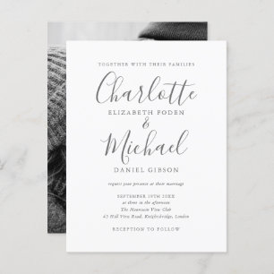 Elegant Signature Script Photo Wedding Invitation Postcard