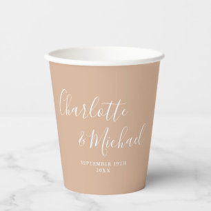 Elegant Signature Script Tan Taupe Wedding Paper Cups