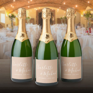 Elegant Signature Script Tan Taupe Wedding Sparkling Wine Label