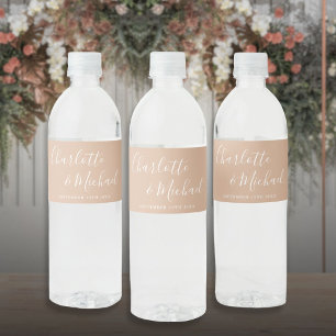 Elegant Signature Script Tan Taupe Wedding Water Bottle Label