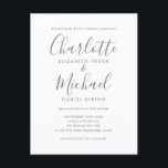 Elegant Signature Script Wedding Invitation Postcard<br><div class="desc">Featuring signature style names,  this elegant grey and white wedding invitation postcard can be personalised with your information in chic grey lettering. Designed by Thisisnotme©</div>