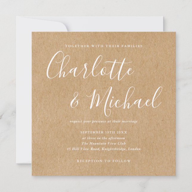 Elegant Signature Script Wedding Rustic Kraft Invitation (Front)