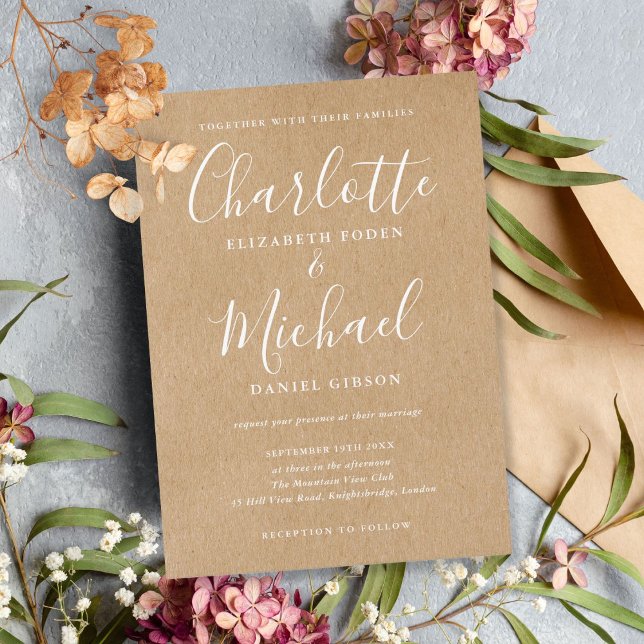 Elegant Signature Wedding Rustic Kraft Invitation (Creator Uploaded)