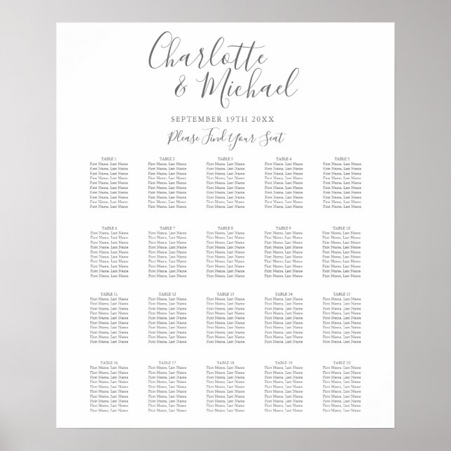 Elegant Signature Wedding Seating Chart (Front)