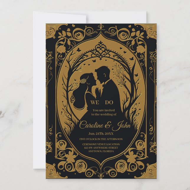 Elegant silhouette of a bride and groom invitation (Front)
