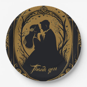 Elegant silhouette of a bride and groom paper plate