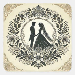 Elegant Silhouette of a Wedding Couple Square Sticker