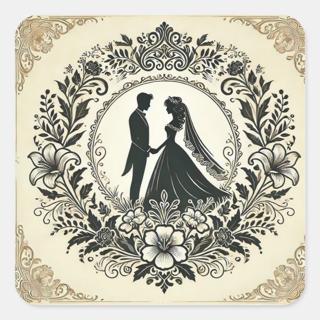 Elegant Silhouette of a Wedding Couple Square Sticker (Front)