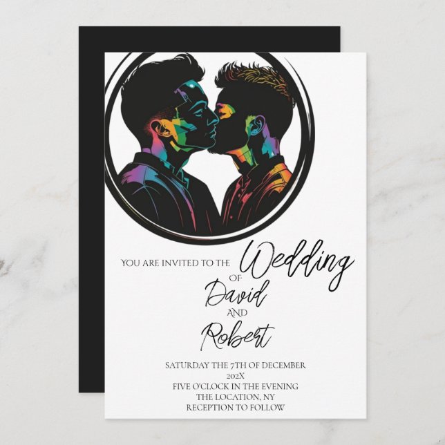Elegant Silhouette of Cute Gay Couple Wedding Invitation (Front/Back)