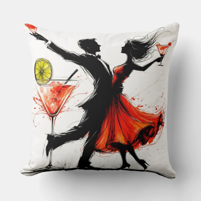 Elegant Silhouettes Dancing with Martini Glasses Cushion (Front)