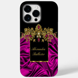 Elegant Silk Rich Pink Gold black iPhone 14 Pro Max Case