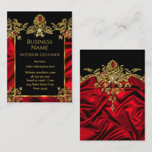 Elegant Silk Ruby Red gem Gold Black Business Card
