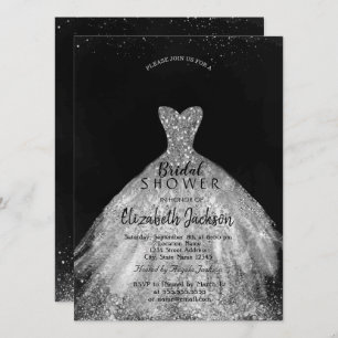 Elegant Sillver Glitter Dress, Bridal Shower Invitation
