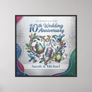 Elegant Silver 10th Tin Aluminium Anniversary Part Canvas Print