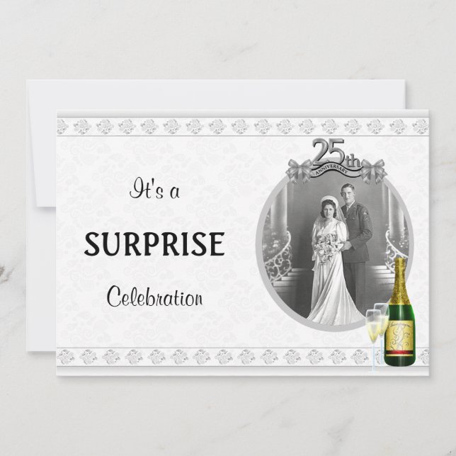 Elegant Silver 25th Anniversary Party invitations (Front)