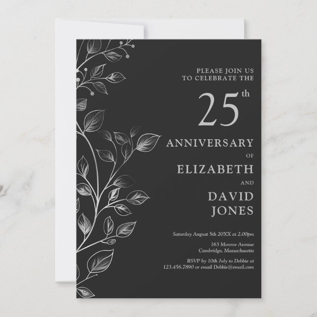 Elegant Silver 25th Wedding Anniversary Invitation (Front)