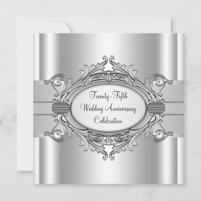 Elegant Silver 25th Wedding Anniversary Party Invitation (Front)