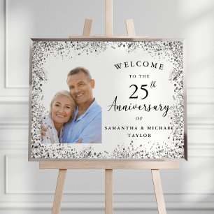 Elegant Silver 25th Wedding Anniversary Welcome Poster