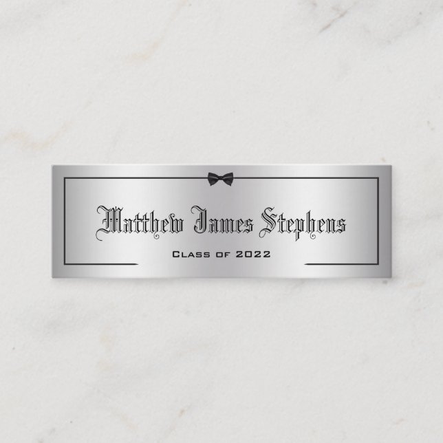 Elegant Silver 2 Formal Graduation Name Card (Front)